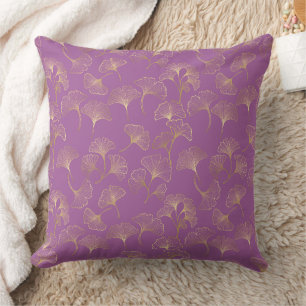Luxury Gold Ginkgo Leaves on Deep Purple (3) Cushion