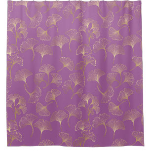 Luxury Gold Ginkgo Leaves on Deep Purple (3) Shower Curtain