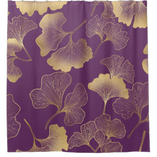 Luxury Gold Ginkgo Leaves on Deep Purple (4) Shower Curtain