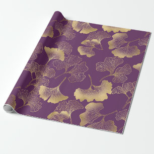 Luxury Gold Ginkgo Leaves on Deep Purple (4) Wrapping Paper
