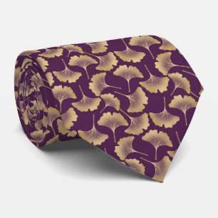 Luxury Gold Ginkgo Leaves on Deep Purple (6) Tie