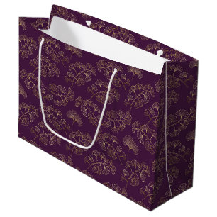 Luxury Gold Ginkgo Leaves on Deep Purple Large Gift Bag