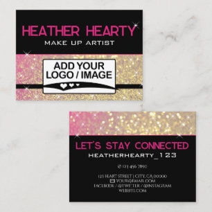 Luxury Gold Girly Neon Pink Glitter Logo Template Business Card