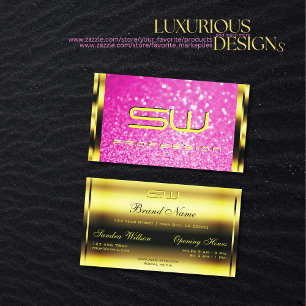 Luxury Gold Girly Pink Glitter Sparkle Initials Business Card