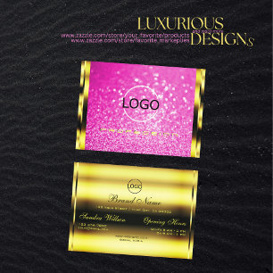 Luxury Gold Girly Pink Glitter Sparkle Modern Logo Business Card