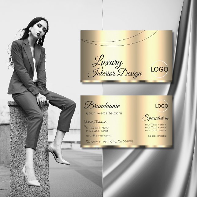 Luxury Gold Glamourous Chic with Logo Professional Business Card (Creator Uploaded)