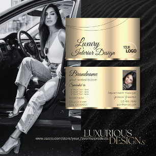 Luxury Gold Glamourous with Logo and Photo Stylish Business Card