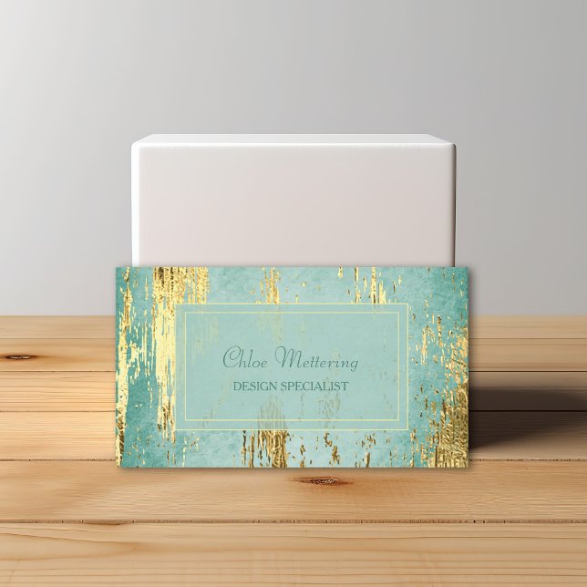 Luxury Gold Gleam Frame on Aqua Blue Business Card (Creator Uploaded)