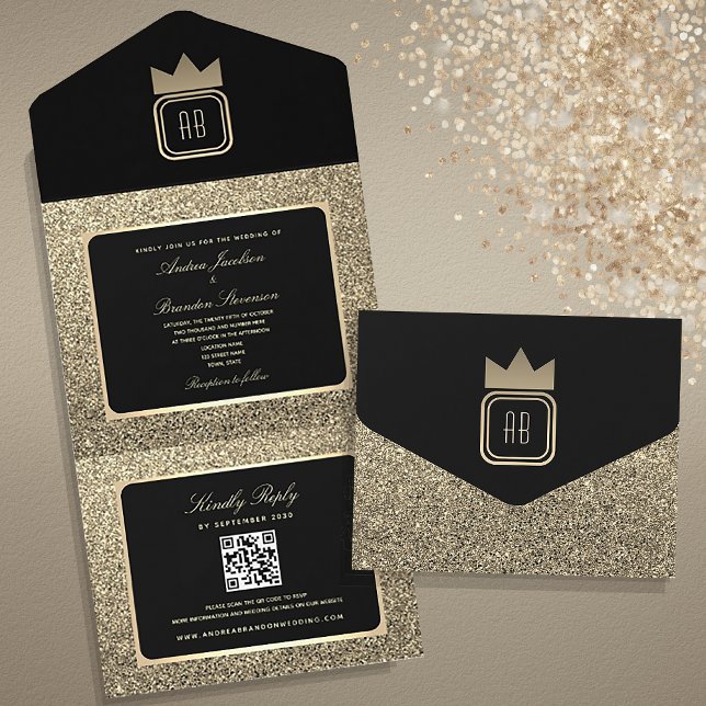 Luxury Gold Glitter and Black Wedding All In One Invitation (Creator Uploaded)