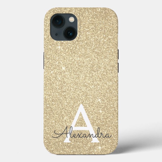Luxury Gold Glitter and Sparkle Monogram Case-Mate iPhone Case (Back)