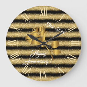Luxury Gold Glitter Black Floral Gift Large Clock