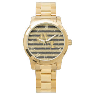Luxury Gold Glitter Black Floral Gift Watch
