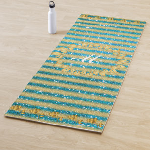 Luxury Gold Glitter Blue Monogrammed Gift Yoga Mat