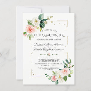 Luxury Gold Glitter Blush Floral Rehearsal Dinner Invitation