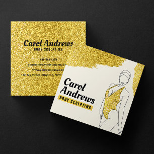Luxury Gold Glitter Body Sculpting Waxing Massage Square Business Card