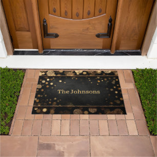 Luxury Gold Glitter Bokeh Frame with Custom Name Doormat