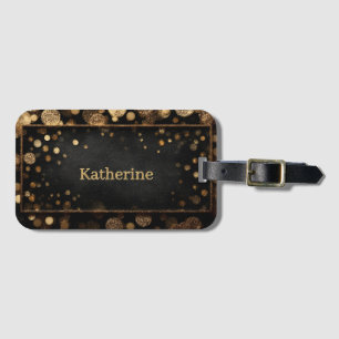 Luxury Gold Glitter Bokeh Frame with Custom Name Luggage Tag