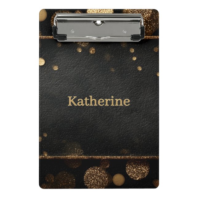 Luxury Gold Glitter Bokeh Frame with Custom Name Mini Clipboard (Front)