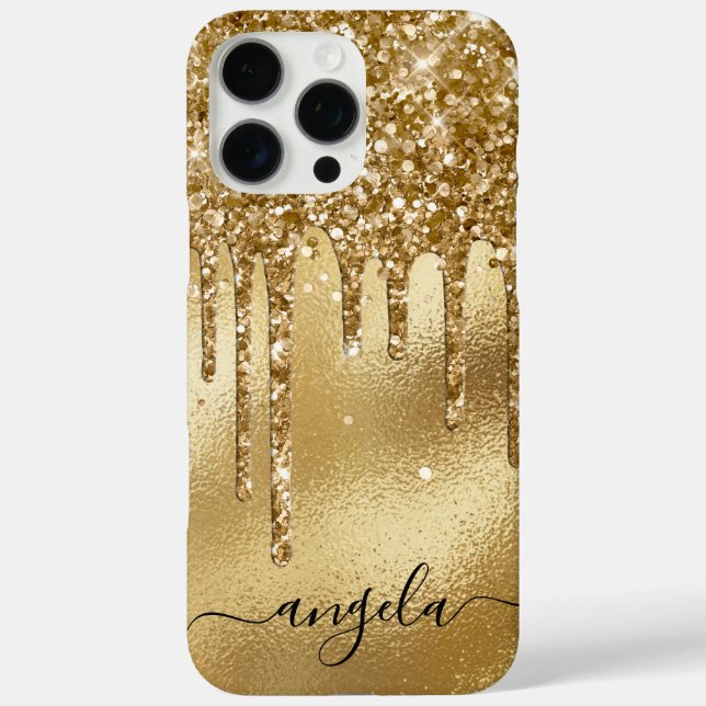 Luxury Gold Glitter Drips Glam Signature Case-Mate iPhone Case (Back)