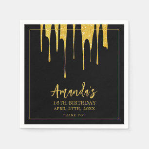 Luxury Gold Glitter Drips Sweet 16 Birthday Napkin