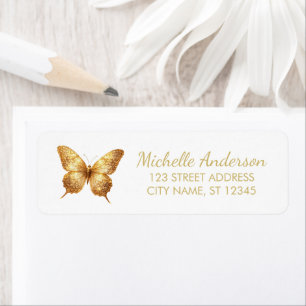 Luxury Gold Glitter Foil Butterfly Return Address  Label