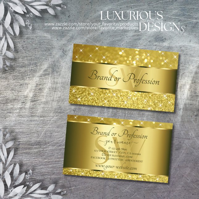 Luxury Gold Glitter Golden Sparkle Stars Initials  Business Card (Creator Uploaded)