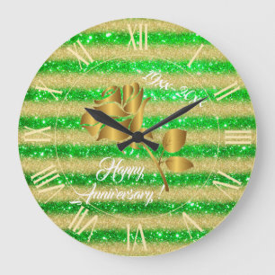 Luxury Gold Glitter Green Floral Gift Large Clock