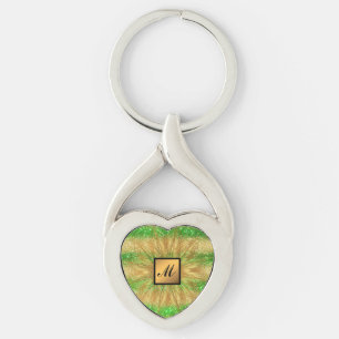 Luxury Gold Glitter Green Monogrammed Gift Key Ring