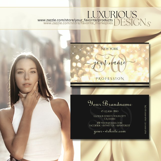 Luxury Gold Glitter Initials Black Golden Border Business Card (Creator Uploaded)