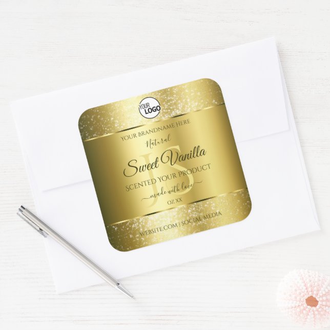 Luxury Gold Glitter Initials Product Labels Logo (Envelope)
