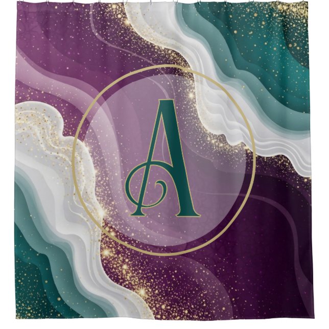 Luxury Gold Glitter Marble Pattern Shower Curtain (Front)