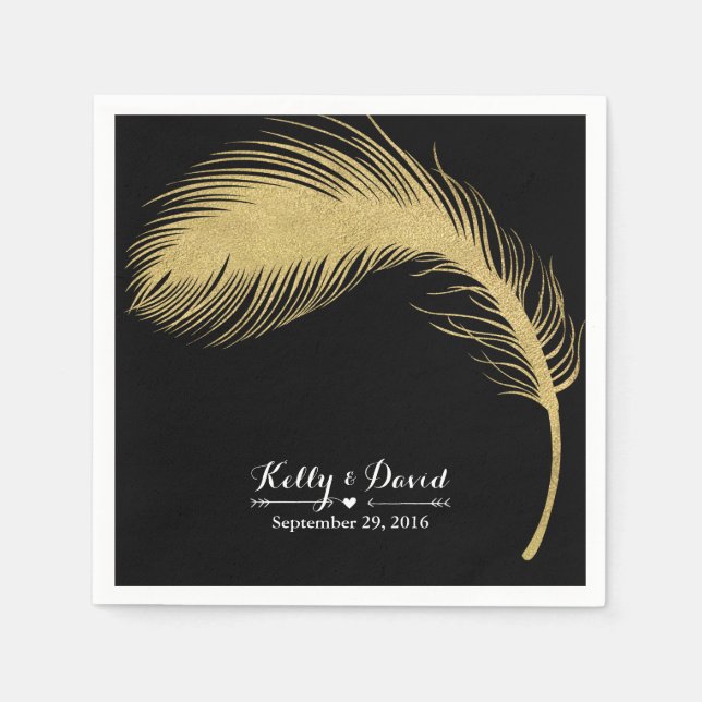 Luxury Gold Glitter Peacock Feather Modern Wedding Napkin (Front)