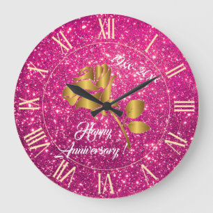 Luxury Gold Glitter Pink Floral Gift Large Clock