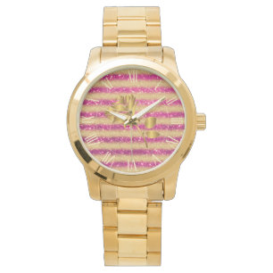 Luxury Gold Glitter Pink Floral Gift Watch