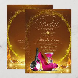 Luxury Gold Glitter Pink High Heels Bridal Shower Invitation