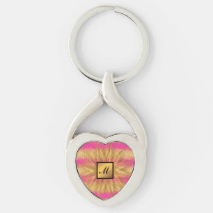 Luxury Gold Glitter Pink Monogrammed Gift Key Ring