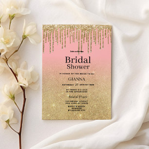 Luxury gold glitter pink ombre drips Bridal Shower Invitation