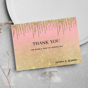 Luxury gold glitter pink ombre drips Thank You  Invitation