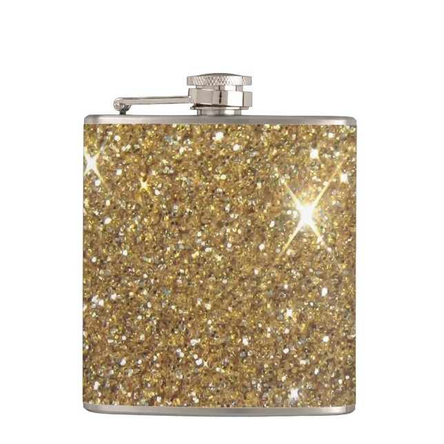 Luxury Gold Glitter - Printed Image Hip Flask (Front)