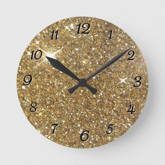 Luxury Gold Glitter - Printed Image Round Clock (Front)