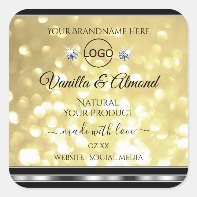 Luxury Gold Glitter Product Labels Diamonds Logo (Front)