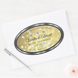 Luxury Gold Glitter Product Labels with Diamonds