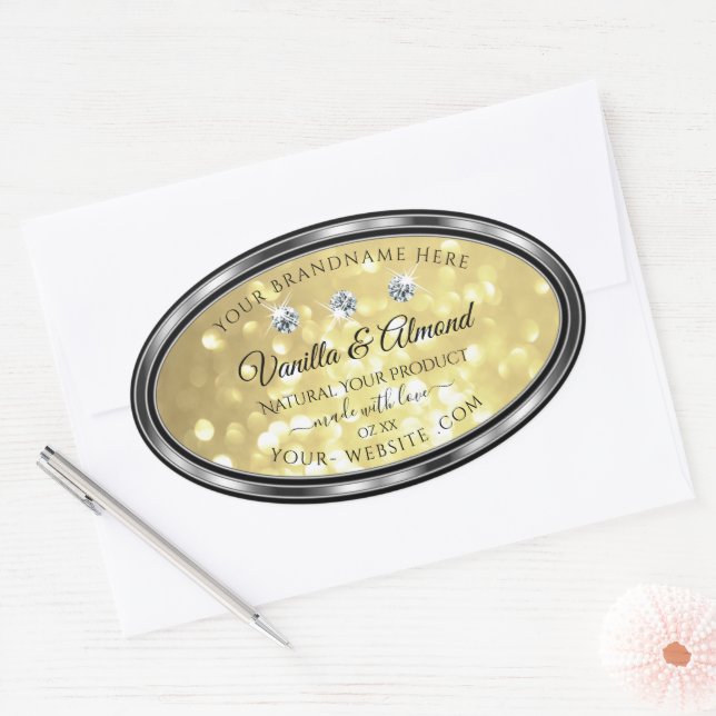 Luxury Gold Glitter Product Labels with Diamonds (Envelope)