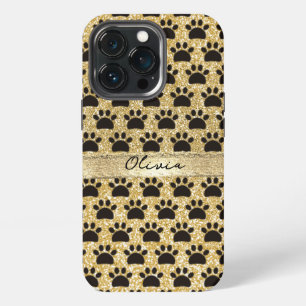 Luxury Gold Glitter Seamless Pet Paw Pattern iPhone 13 Pro Case