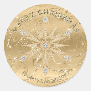 Luxury Gold Glitter Snowflake Diamond Classic Round Sticker