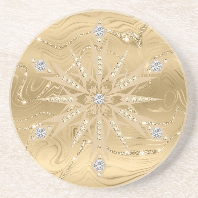 Luxury Gold Glitter Snowflake Diamond Coaster (Front)