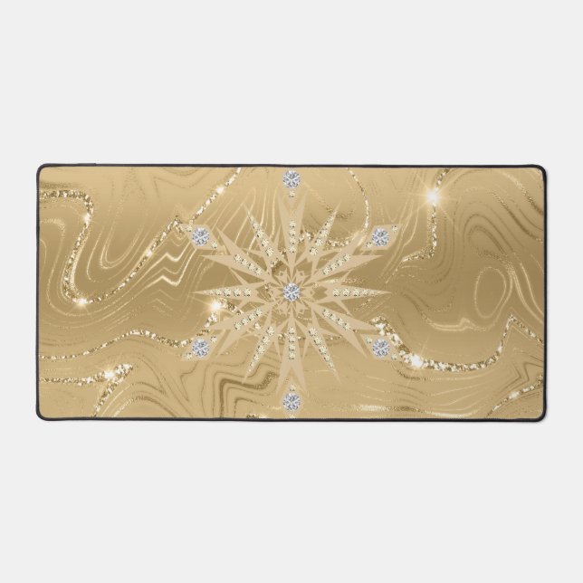 Luxury Gold Glitter Snowflake Diamond Desk Mat (Front)
