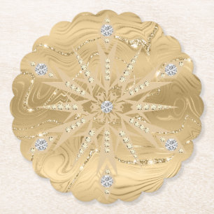 Luxury Gold Glitter Snowflake Diamond Paper Coaster