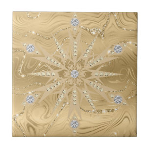 Luxury Gold Glitter Snowflake & Diamond Pattern Ceramic Tile