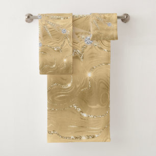 Luxury Gold Glitter Snowflake Diamond Poster Bath Towel Set